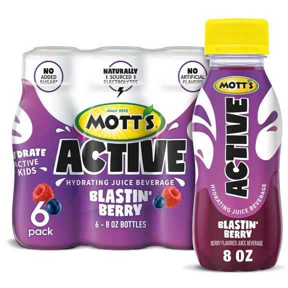 Mott's Active Blastin' Berry Hydrating Juice Beverage, 8 fl oz, 6 Count Bottles