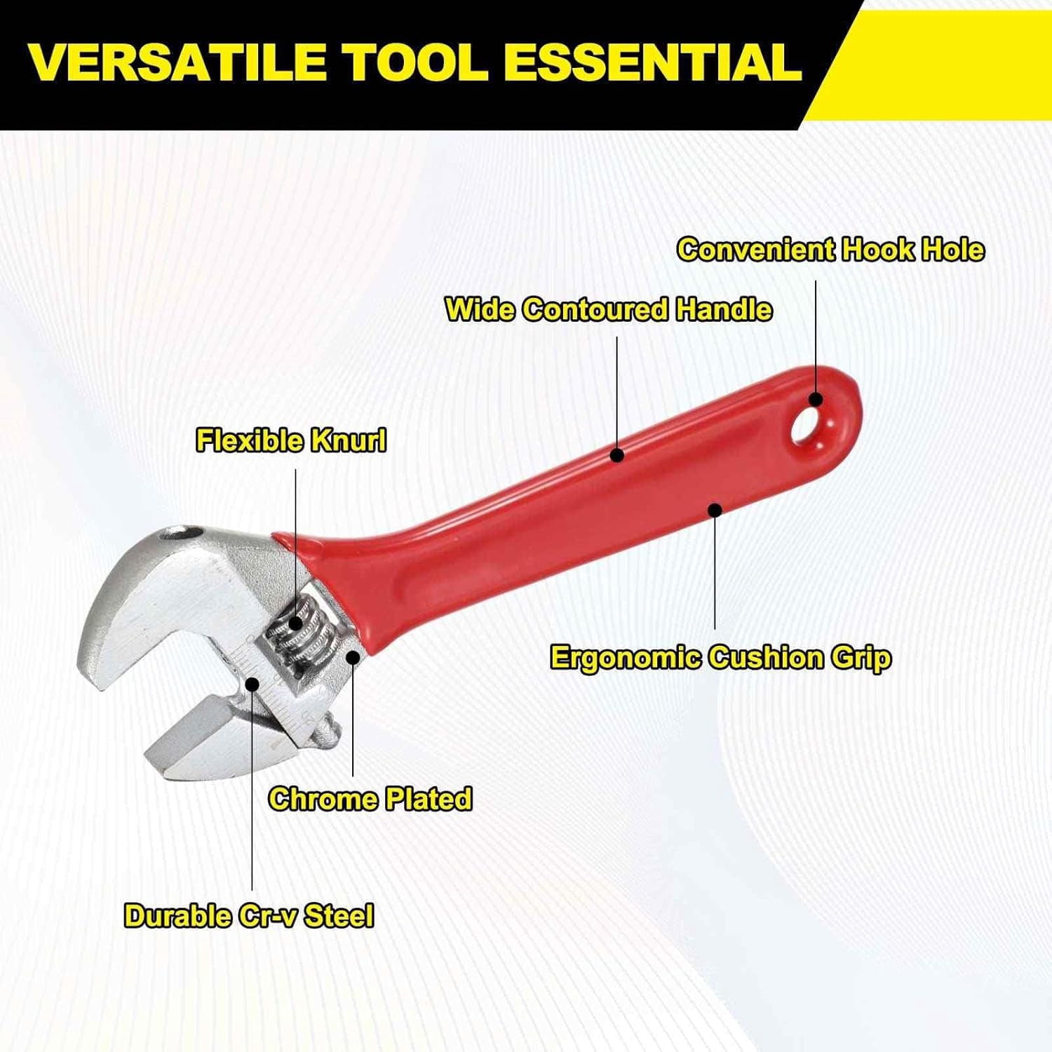 MKEUDQ-Adjustable Wrench 8" High Carbon Steel Industrial Wide Jaw Wrench Adjustable Repairs Spanner Tool with Graduated Scale for Home Garage Workshop Plumbing, Red-Black