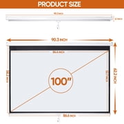ZENSTYLE 100 Diagonal Projection Screen Portable Projector Movies Screens for Home Theater White