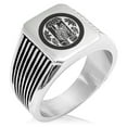 thumbnail image 1 of Stainless Steel Torii Samurai Crest Needle Stripe Pattern Biker Style Polished Ring, 1 of 1