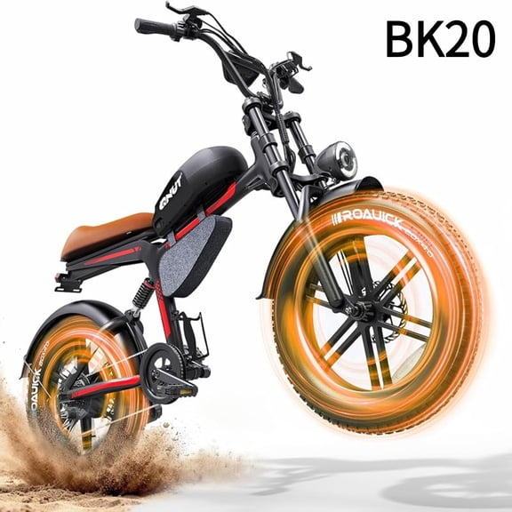 Qnut BK20 Electric Bike for Adults, 500W Motor, 27MPH, 48V 18Ah Battery, 40 Miles Range, 20"x4.0" Fat Tire Retro Motorcycle E-Bike, UL2849 Certified