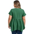 thumbnail image 3 of DARING DIVA Women's Plus Size V Neck Short Sleeve Asymmetric Hem Babydoll Top 4X Dark Green, 3 of 5
