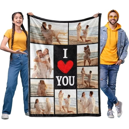 AISENIN Custom Blanket with Picture Text Customized Blanket Personalized Blanket Customizable Photo Blankets Customize Birthday Christmas Gifts for Couple Girlfriend Boyfriend Wife Husband