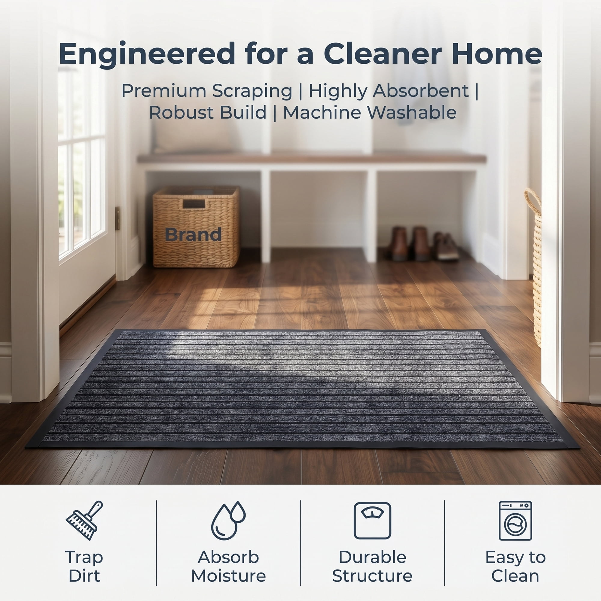 Unique Bargains Waterproof Non-Slip Ribbed Scraper Welcome Front Door Mat Grey 32" x 20"