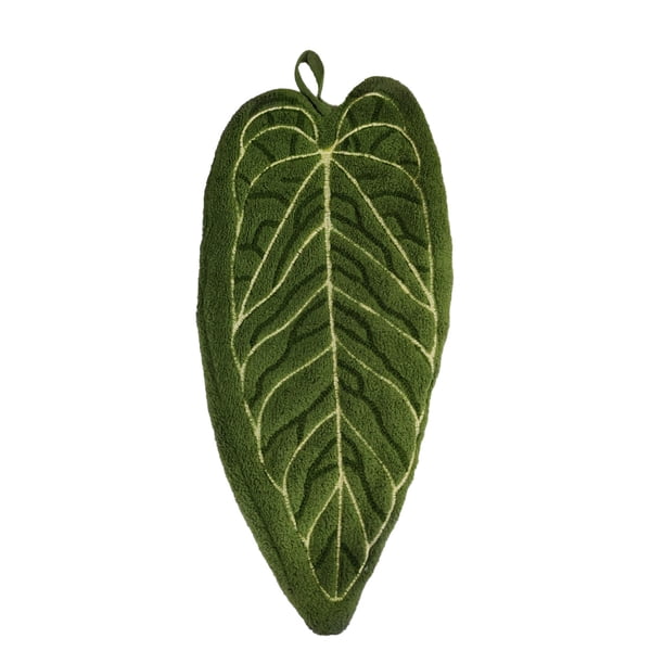 Toalla de mano con forma de hoja, de doble cara, para colgar, sin pelusa, absorbente, con lazo para usar en la cocina y el baño.
