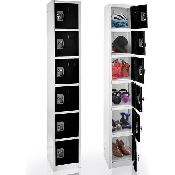 Adiroffice 6-Door Metal Storage Locker with Keys and Hangers, Black