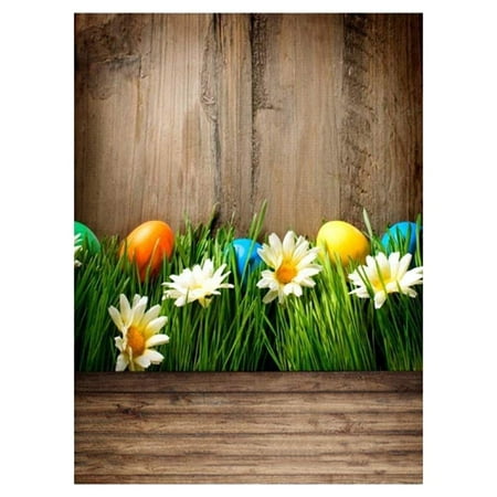 Image of ABPHOTO Polyester 5x7ft Photography Backdrop Easter Eggs Mum Flowers Green Grass Ancient Wood Floor Background Baby Girls Adults Happy Holiday Portraits Backdrops Photo Studio Props