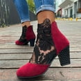 thumbnail image 2 of Ankle Boots for Women Short Boots Sheer Lace and Suede Chunky Block Mid Heel Back Zipper Lace Mesh Boots, 2 of 4