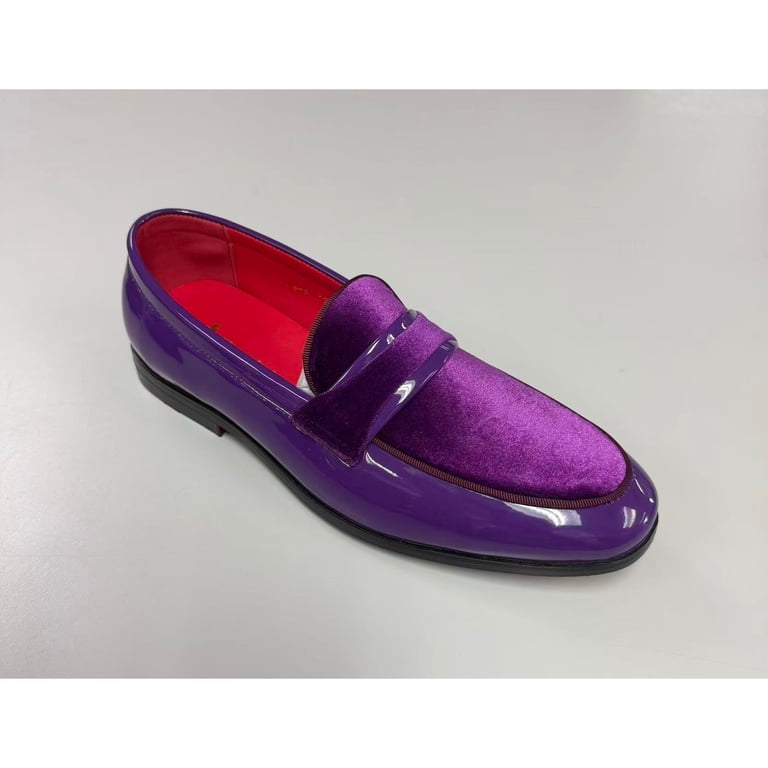 purple velvet dress shoes mens Mens Purple Velvet Dress Loafers w/ Mega Rhinestone Buckle After Midnight 6909 S