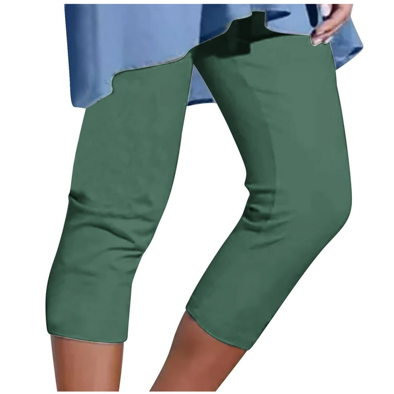 Jyeity Office Approved, Athletic Cropped Pants Solid Color Elastic Waist  Beach Pants Soft Leggings For Women Green Size S(US:4) 