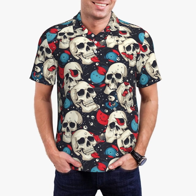Balery rock record Skull artist Camisa Polo de Hombre con Estampado, de Manga Corta y Tejido Medio, Camisa Tipo Golf Polo-4X-Large