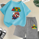 thumbnail image 3 of Conjunto de 2 piezas de camiseta y pantalones cortos de Mario de manga corta de verano para niños y niñas de 3 a 12 años, conjunto deportivo informal para niños, 3 of 5