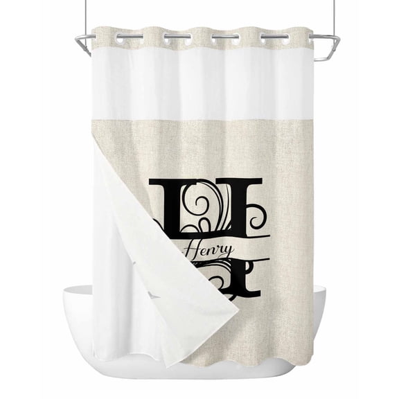 No Hook Shower Curtain with Snap-in Liner, Letter H Waterproof Fabric Bathroom Curtains, Monogram Words Bath Curtains & Mesh Top Window Stand Up Stall Stall 48"x72"