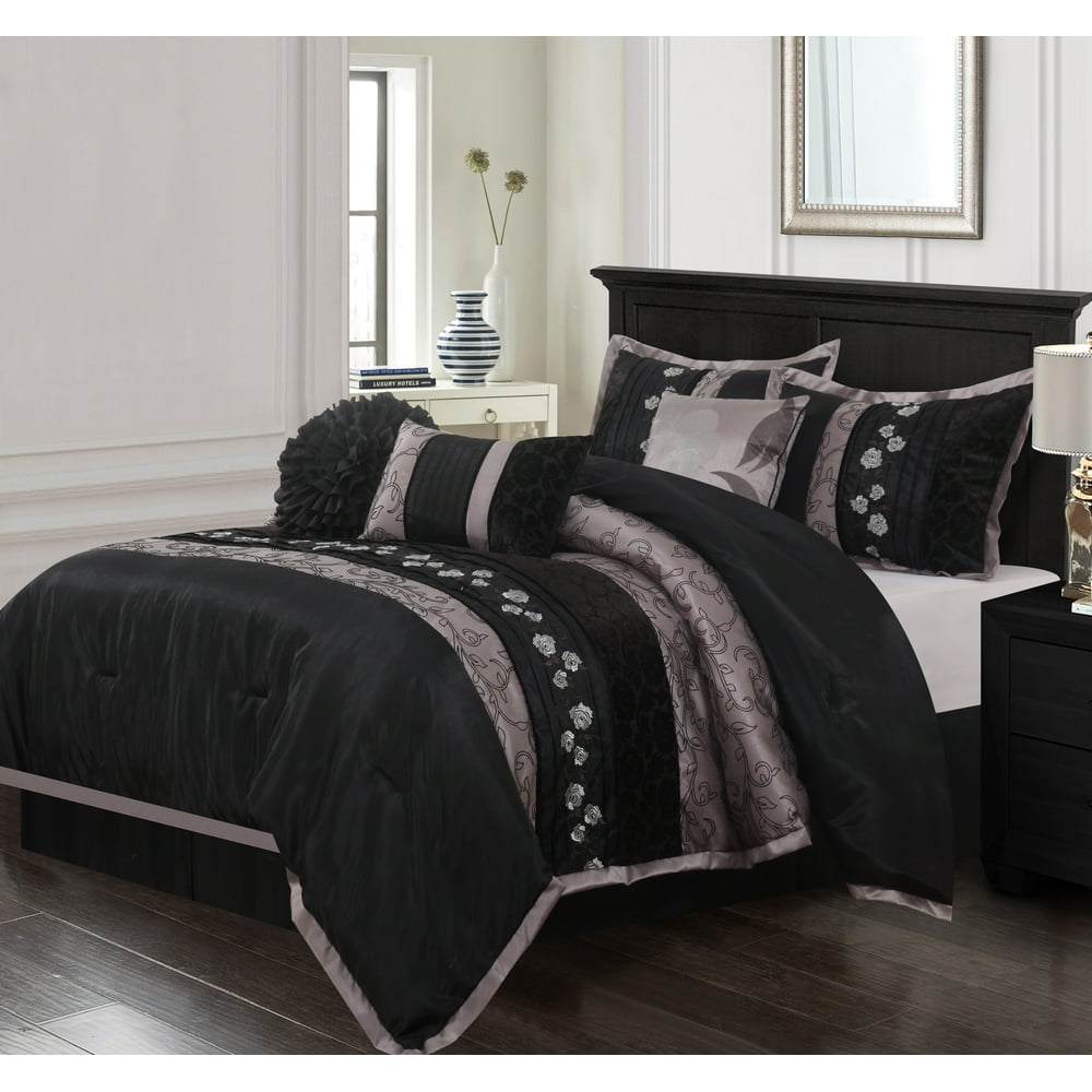 Nanshing Riley 7Piece Comforter Set, Black, Queen