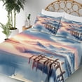 thumbnail image 3 of Ambesonne Lake Fitted & Top Sheet Set with Shams, Pastel Sunset Serene Pier View, Peach Blush Ceil Blue, 3 of 5