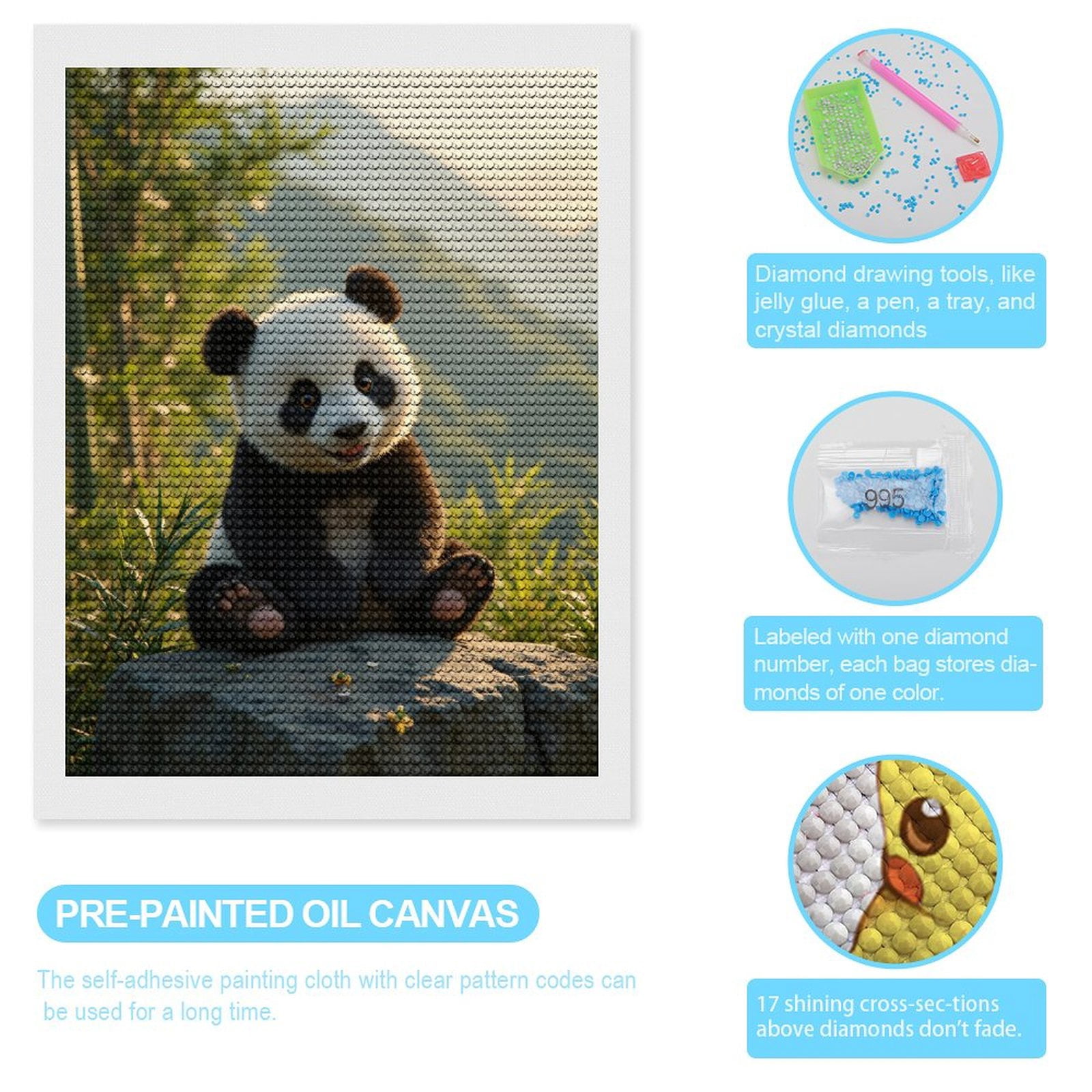 Diamond Art Kits for Adults, Panda Cute Sitting Forest 5D Diamond Painting Kits for Adults Beginners, DIY Full Drill Diamond Painting, Gem Art and Crafts 12x16