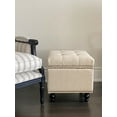 thumbnail image 1 of Beige Linen Fabric Upholstered Beckmann Storage Cube Pouf Ottoman, Footstool with Flip-Up Hinged lid, 1 of 7
