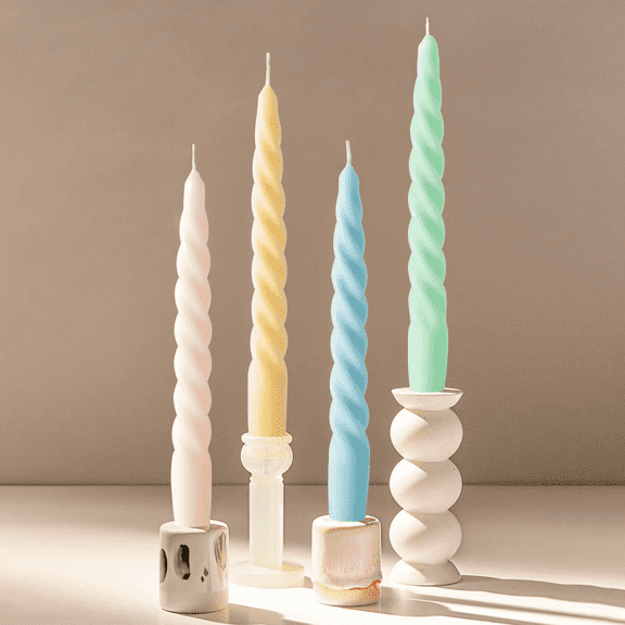 MALLMALL6 Spiral Soy Wax Candle Set,Pastel Candles Home Decoration, 4 Pack