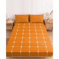 thumbnail image 2 of Full Size Fitted Sheet Set - Orange Gingham 3 Piece Bedding Sets 16" Deep Pocket Fitted Sheet with 2 Pillowcases, Modern Minimalist Geometric Plaid Brushed Microfiber Hotel Luxury Bed Sheets, 2 of 9