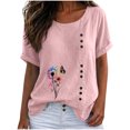 thumbnail image 3 of cocolona Summer Printed T-shirts for Women Crew Neck Short Sleeve Button Pullover Tops Dressy Casual Blouses Base Tees, 3 of 5
