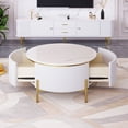 thumbnail image 3 of Table Basse Ronde Moderne Blanche avec 2 Tiroirs / Table d'Appoint pour Salon, Table de Rangement en MDF de 31,5 Po pour Entrée, Chambre et Bureau, 3 of 18