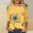 thumbnail image 2 of CYMMPU Spring Tops Round Neck Tunic Tops Summer Fashion Shirts Blouses for Women Dressy Casual 3/4 Sleeve Loose Fit Floral Pattern Lightweight Basic T-Shirts Yellow XXXL, 2 of 5