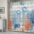 thumbnail image 5 of Summer Ocean Shower Curtain, Coastal Jellyfish Orange Corals Shells Teal Wooden Waterproof Shower Curtain Set with 12 Hooks Lightweight Bath Curtains Fabric Bathroom Decor 72x72 Inches, 5 of 9