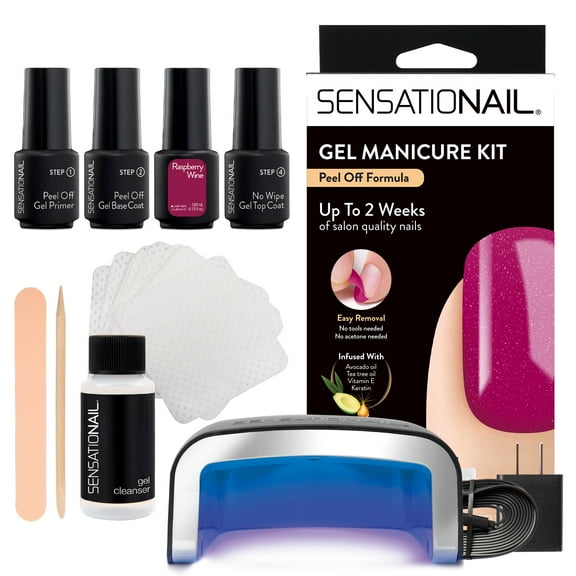 Sensationail Peel Off Gel Nail Polish Kit (Red), Raspberry Wine, 0.125 fl oz