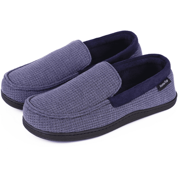 HomeTop Men's Comfort Memory Foam Moccasin Slippers Breathable Cotton ...