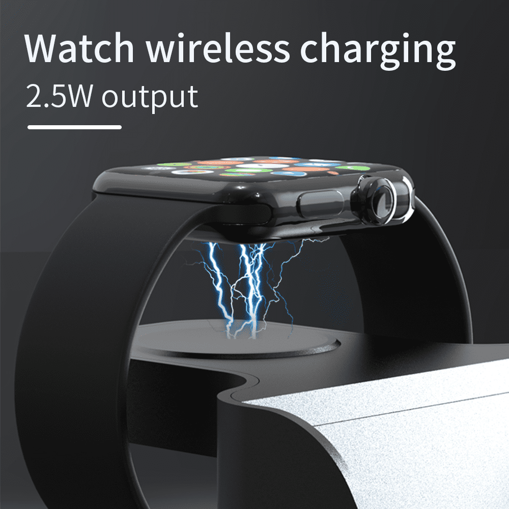 H27 6-in-1 Magnetic Wireless Charging Station with Digital Alarm Clock, 15W Transparent Fast Charger for iPhone 17 16 15 14 13 12, Apple Watch, AirPods, and Extra USB Port