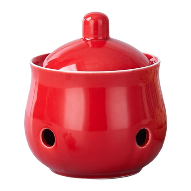 Contenedor de ajo con tapa y soporte para cebollas: mantén tus dientes de ajo frescos en la encimera. Rojo