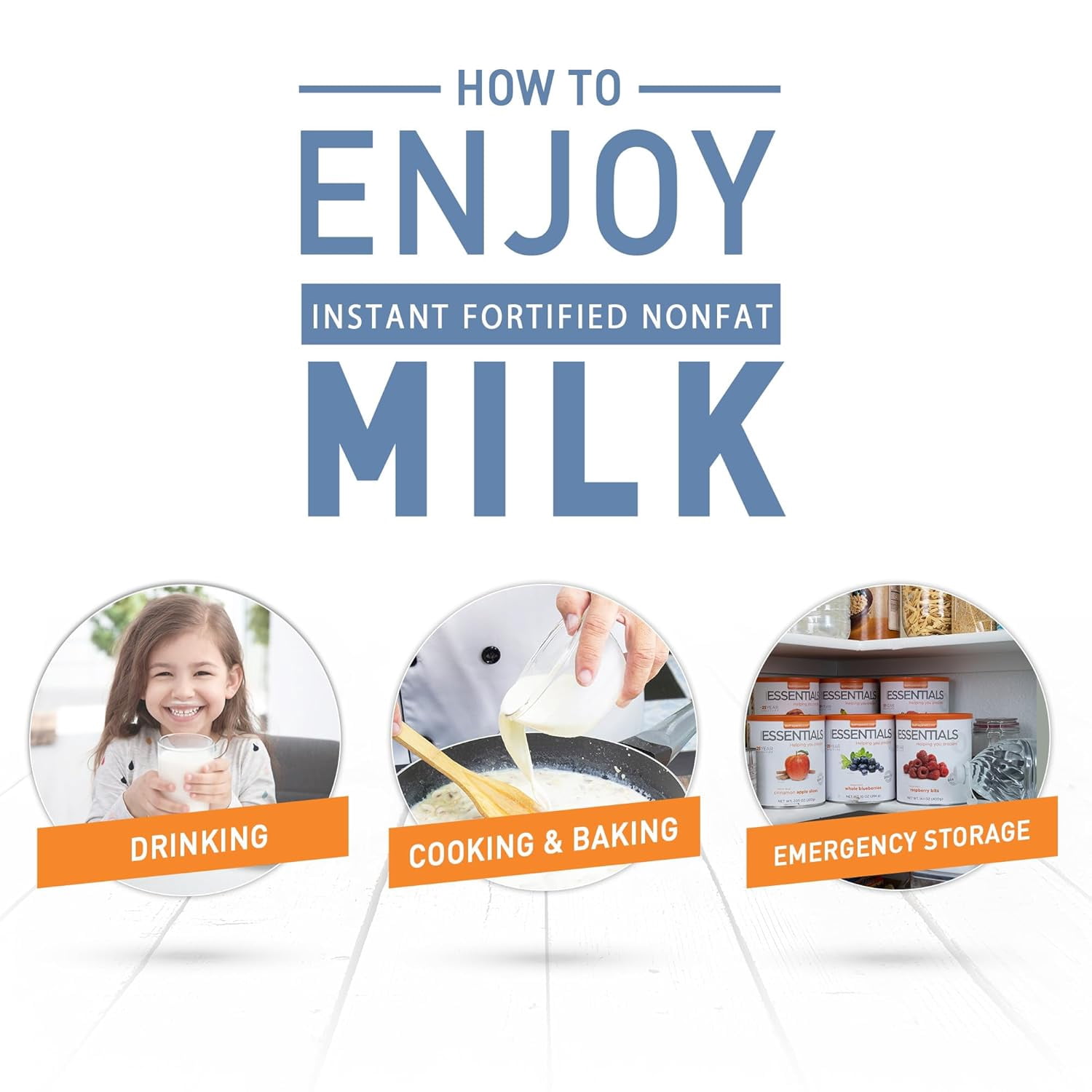 Emergency Essentials Fortified Instant Nonfat Dry Milk #10 Can, Freeze-Dried Instant Milk Powder, Emergency Bulk Food Cans, Long 20-Year Shelf Life