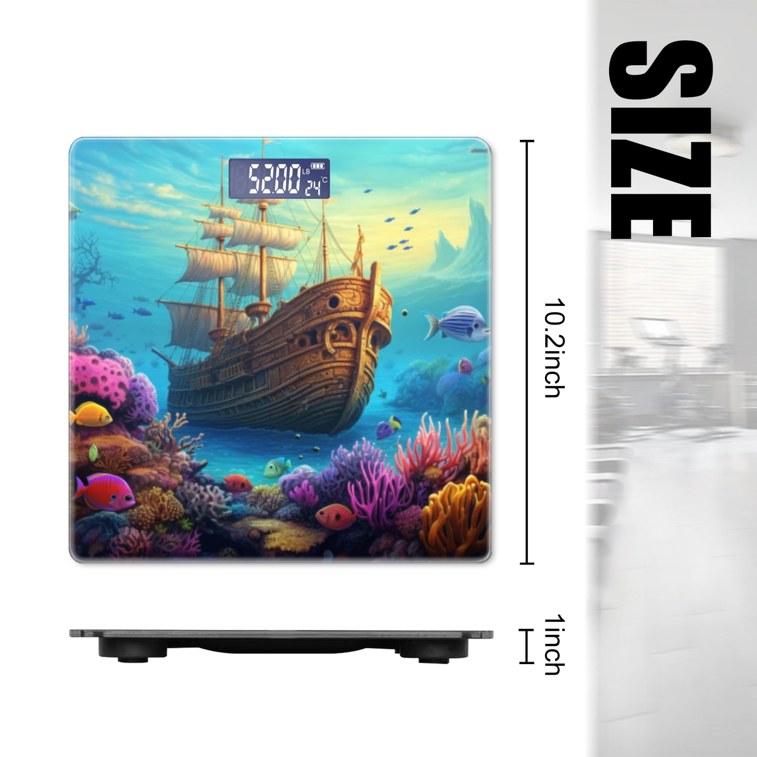 Bathroom Scale, Highly Accurate Digital Body Scale,Precisely Measures Weight up to 400 lbs-Pirate Ship Adrift In The Ocean Surrounded By Colorful Coral Reefs