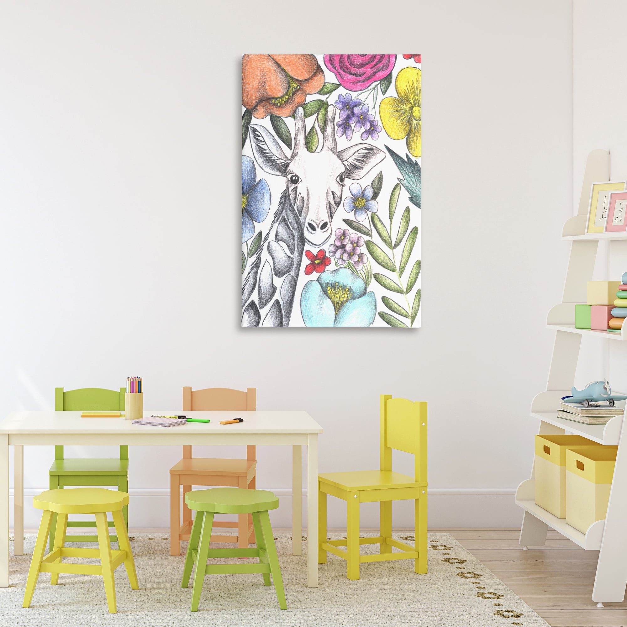 Giraffe In The Midst of Flowers Canvas Wall Art, design by Cecilia Battaini