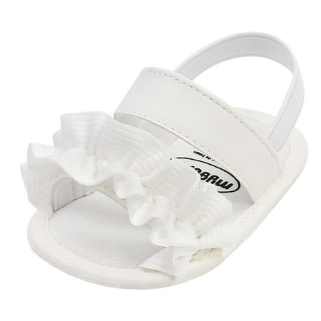 

Virmaxy Babys First Walkers (6-12m) Girls Spring and Summer New Baby Shoes Toddler Shoes Flat Lace Wave Baby Soft Bottom Sandals White