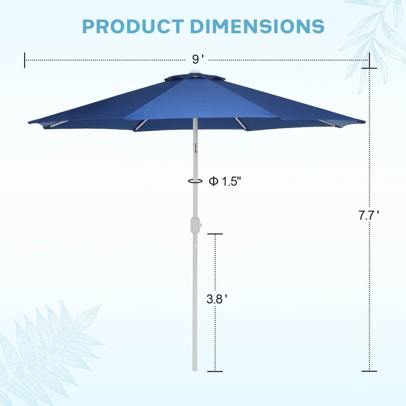 Aoodor 9FT Outdoor Patio Umbrella with 8 Steel Ribs and Push Button Tilt Crank, UV Protection, Dark Blue
