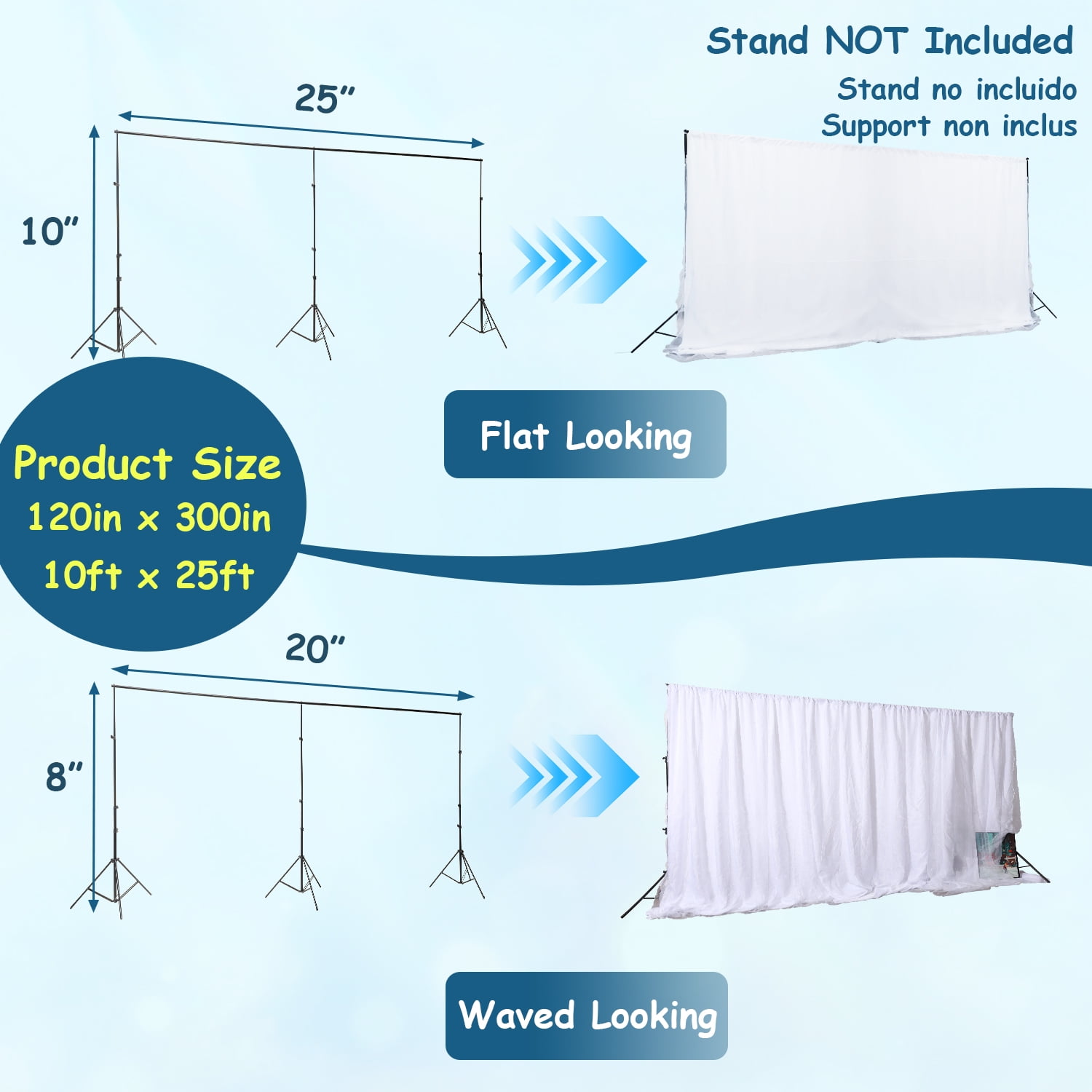 Two Layers Backdrop Made with One Piece Chiffon Tulle & Polyester for Professional Extra Wide Blackout Curtains (White, 25 x 10 ft)