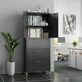 thumbnail image 3 of Gaeanet 3 Drawer Wide Lateral File Cabinet with Wheels & Lock,Metal Filing Storage Cabinet with Doors &,Shelf for Office,Home,School,Garage,Fit A4/Letter/Legal File,Black,Required-Assembly, 3 of 12