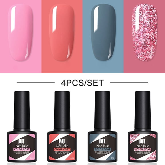 Gel Nail Polish 4-Bottle Set #06 - 4 Pcs Gel Nail Polish Set, Glitter Nude Shades, Soak off Uv Led Gel, 8.5Ml, Nail Polish Easter Mother'S Day Nail Care Makeup Organizers