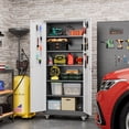 thumbnail image 6 of Aobabo Metal Garage Storage Cabinet with Wheels, Rolling Tool Storage Cabinet with 5 Adjustable Shelves and Pegboard for Home Office Utility Room,Required Assembly,Gray White 71" H×32" W×16" D, 6 of 11