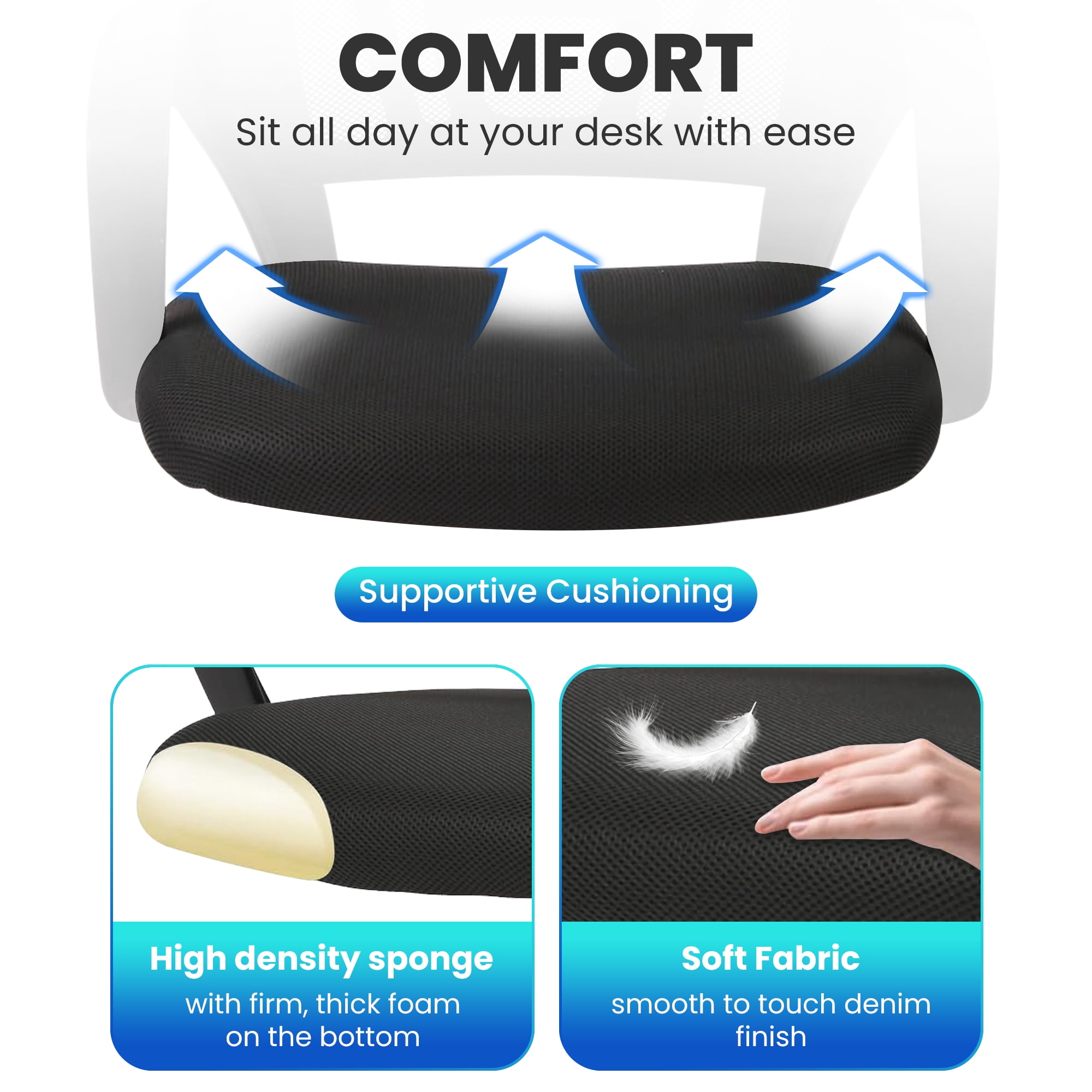JONPONY Ergonomic Office Chair，Swivel Desk Chair with Lumbar Support, Adjustable Height with Armrests for Adults,Black