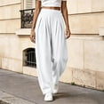 thumbnail image 4 of Womens Cotton Pants High Waist Baggy Barrel Loose Fit Boho Pants Summer Beach Vacation Trousers with Pockets, 4 of 7