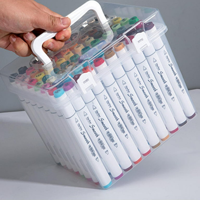 Tachiuwa Marker Pen Carrying Case Marker Holder with Carrying Handle Colored Marker Organizer Clear Multifunctional Portable Marker Pen Storage Box 36 Slot