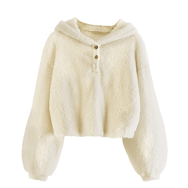 Gibobby Blusas De Manga Larga Para Niñas Sudadera con capucha de forro polar para niña, cálida, suelta, con botones, chaqueta de , capa superior (Beige, 4-5 Años)