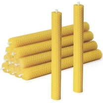 Handmade Beeswax Taper Candles, Dripless Wax Candles, Hand-Rolled Honeycomb Candles for Dinner Party, Set of 10 Flat Top（Brown Raw）