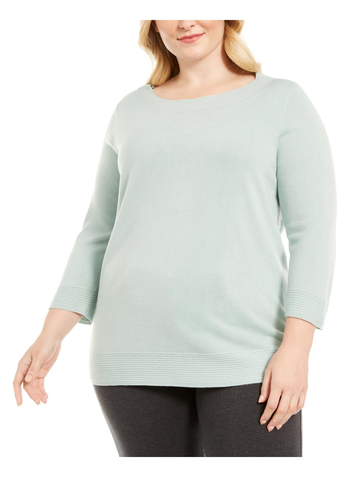 Alfani Womens Plus Boatneck Pullover Sweater Green 2x