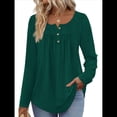 thumbnail image 2 of Camisas de Larga para Mujer, Conjuntos de Otoño, Cuello Redondo, Túnicas Casuales, Blusas de Moda, Ropa de Moda. Verde Oscuro L, 2 of 6