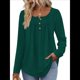 thumbnail image 2 of Camisas de Larga para Mujer, Conjuntos de Otoño, Cuello Redondo, Túnicas Casuales, Blusas de Moda, Ropa de Moda. Verde Oscuro XXL, 2 of 6