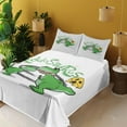 thumbnail image 2 of Ambesonne Emoji Fitted & Top Sheet Set with Shams, Dinosaurs Funny Shocked Face, White Mustard Fern Green, 2 of 5