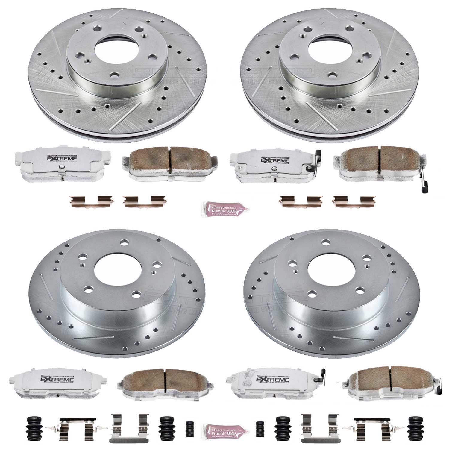 PowerStop Front and Rear Z26 Street Warrior Carbon-Fiber Ceramic Brake Pad and Drilled and Slotted Rotor Kit Fits: NISSAN Select Models K2780-26